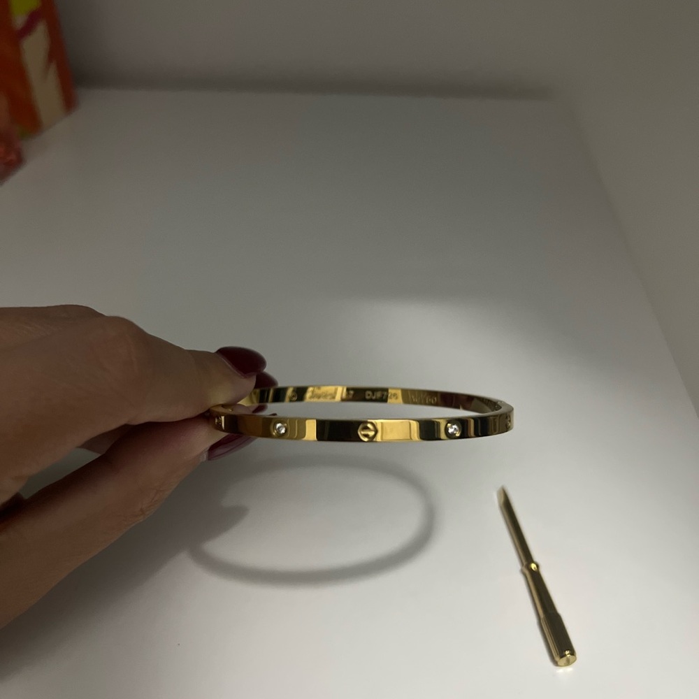 18K Gold Plated LOVE Bracelet W/ 4 Diamond Accents & Screwdriver